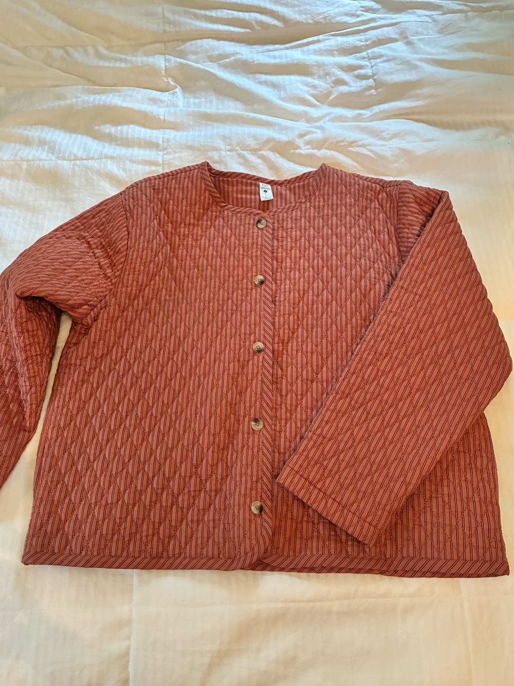 kate quinn Quilted Button-Front Utility Jacket in Rust Orange